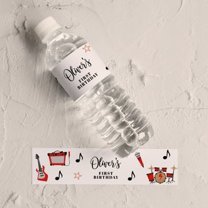 Music Water Bottle Labels -One Rocks Party Favor, Music Birthday Supplies, Music Birthday Decor, One Rocks Birthday Decor, Editable Download