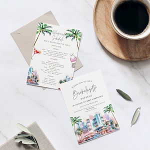 Miami Bachelorette Invitation & Itinerary - Beach Bachelorette Itinerary, Tropical Bachelorette, Miami Invite, Editable Itinerary Download