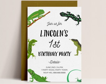 Lizard Invitation -Reptile Party Invitation, Reptile Birthday Invitation, Reptile Invitation, Lizard Party Invite, Editable Instant Download
