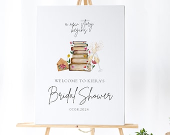 Book Theme Bridal Shower Welcome Sign-Library Bridal Shower Decor, Book theme Wedding, Book Welcome Sign,Book Theme Banner Editable Download