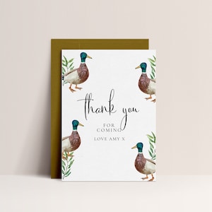Karta z podziękowaniami na baby shower z kaczką - Dekoracja baby shower z kaczką krzyżówką, motyw baby shower z kaczką, Dekoracja baby shower z kaczką, Edytowalne natychmiastowe pobranie