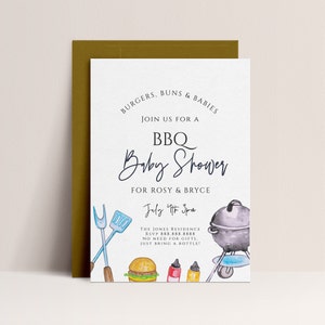 BBQ Baby Shower Invitation - Backyard Shower Invitation, Couples Baby Shower Invitation, Gender Neutral, Cooking Theme, Editable Download