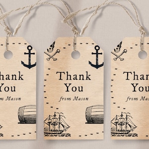 Bearbeitbare Pirat Geburtstag Dankeschön Tag - Pirat Geburtstag Party Favor Tag, Pirate Favor Tags, Pirat Geschenkanhänger Map Treasure, Instant Download