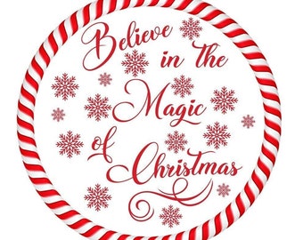 Believe in the Magic of Christmas Round Sublimated Metal Wreath Sign| Christmas Wreath Attachment Red and White