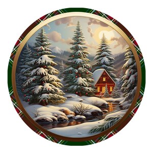 Christmas House Int The Mountains Metal Wreath Sign, Winter Scene Wreath Attachment