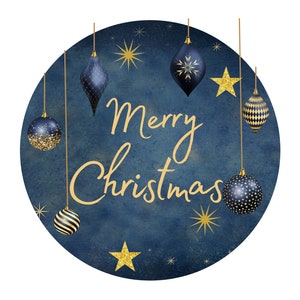 Merry Christmas Gold and Blue Metal Sign, Christmas Wreath Sign, Holiday Wall Decor