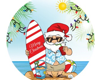 Christmas Beach Santa, Palm Tree Christmas Lights, Christmas on the Beach
