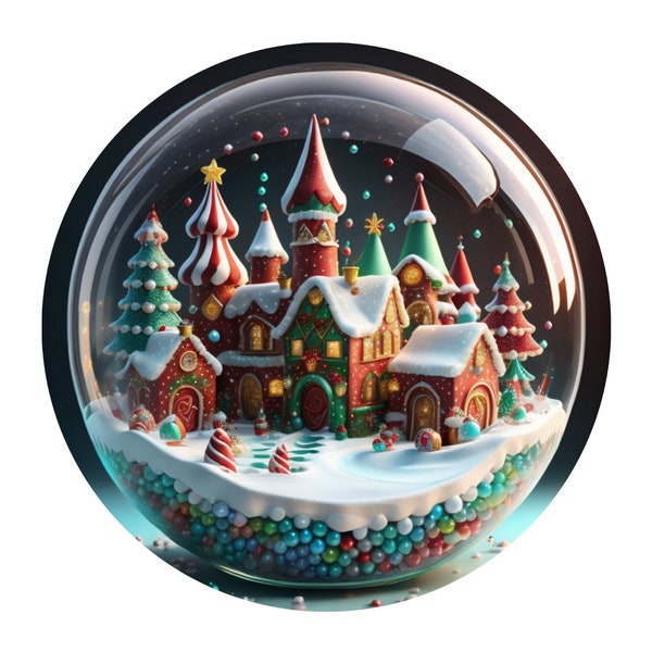 Christmas Village Snow Globe, Christmas Scenic Wreath Sign, Festive Creations Sublimated Sign