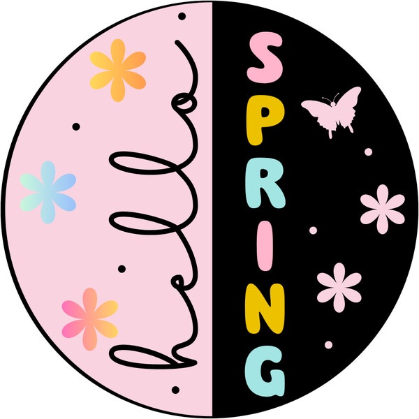 Hello Spring Metal Sublimated Sign, Spring Metal Wreath Attachment, Spring Butterfly Sign, Spring Flower Sign