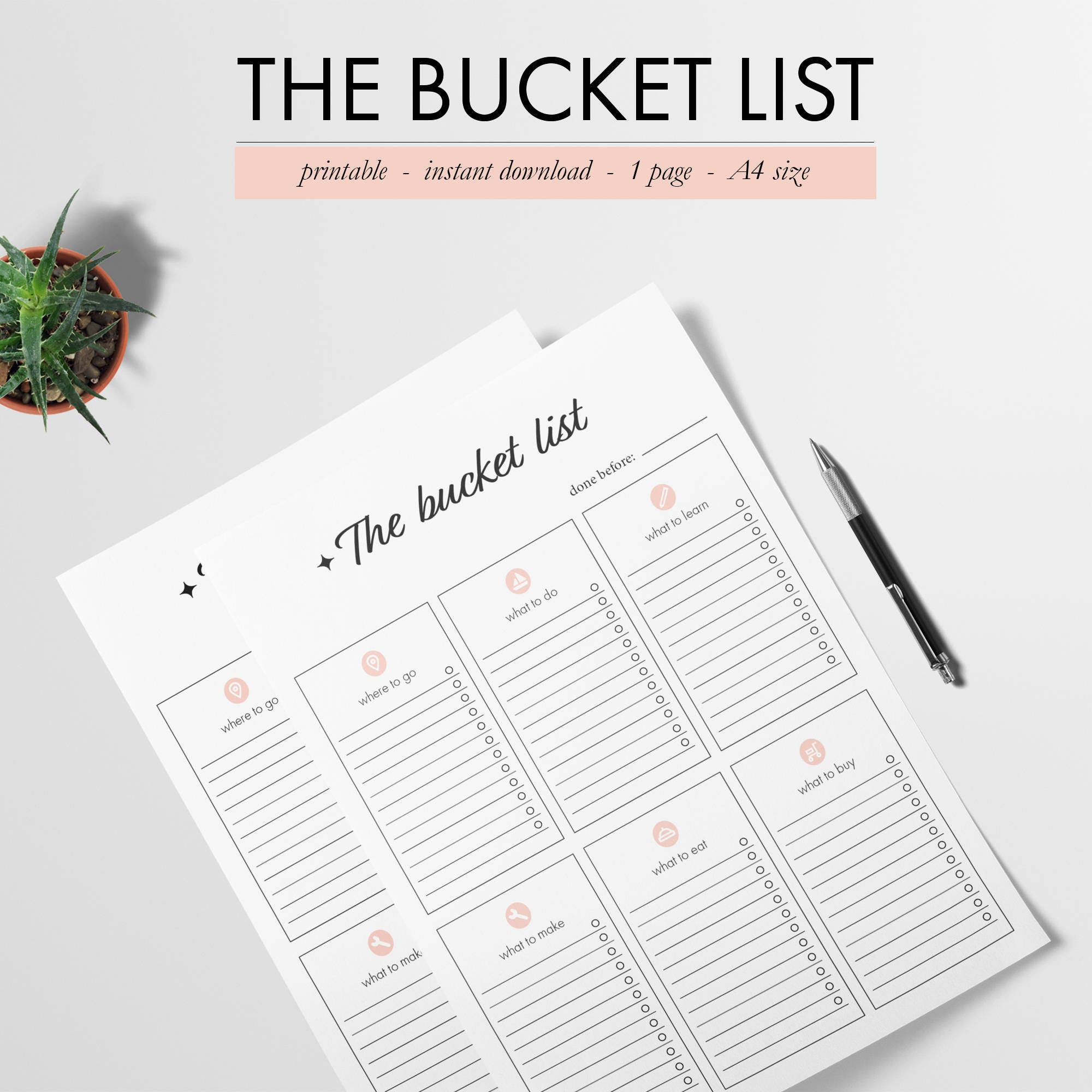 Bucket List Printable A4 Bucket list planner Bucket list Etsy