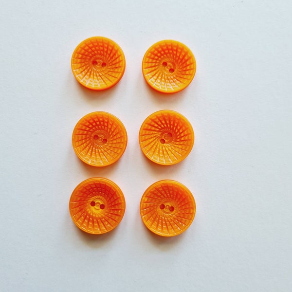 Retro / Vintage bright orange color 8 hard plastic buttons, mint condition