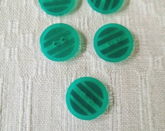 レトロ 7 ミントグリーンのストライプ柄プラスチックボタン、新品同様