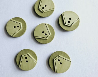 Retro / Vintage olive/ green color 6 hard carved plastic buttons, mint condition