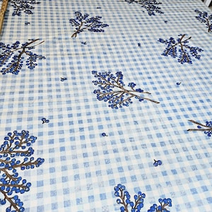 Classic checked blue/white/ and blueberry printed cotton fabric piece in mint condition