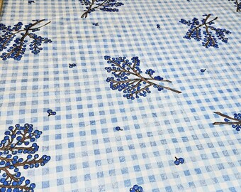 Classic checked blue/white/ and blueberry printed cotton fabric piece in mint condition