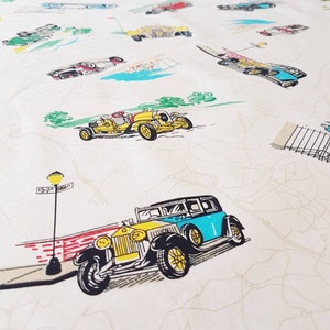Beautiful retro style old cars in offwhite cotton fabric  in mint condition