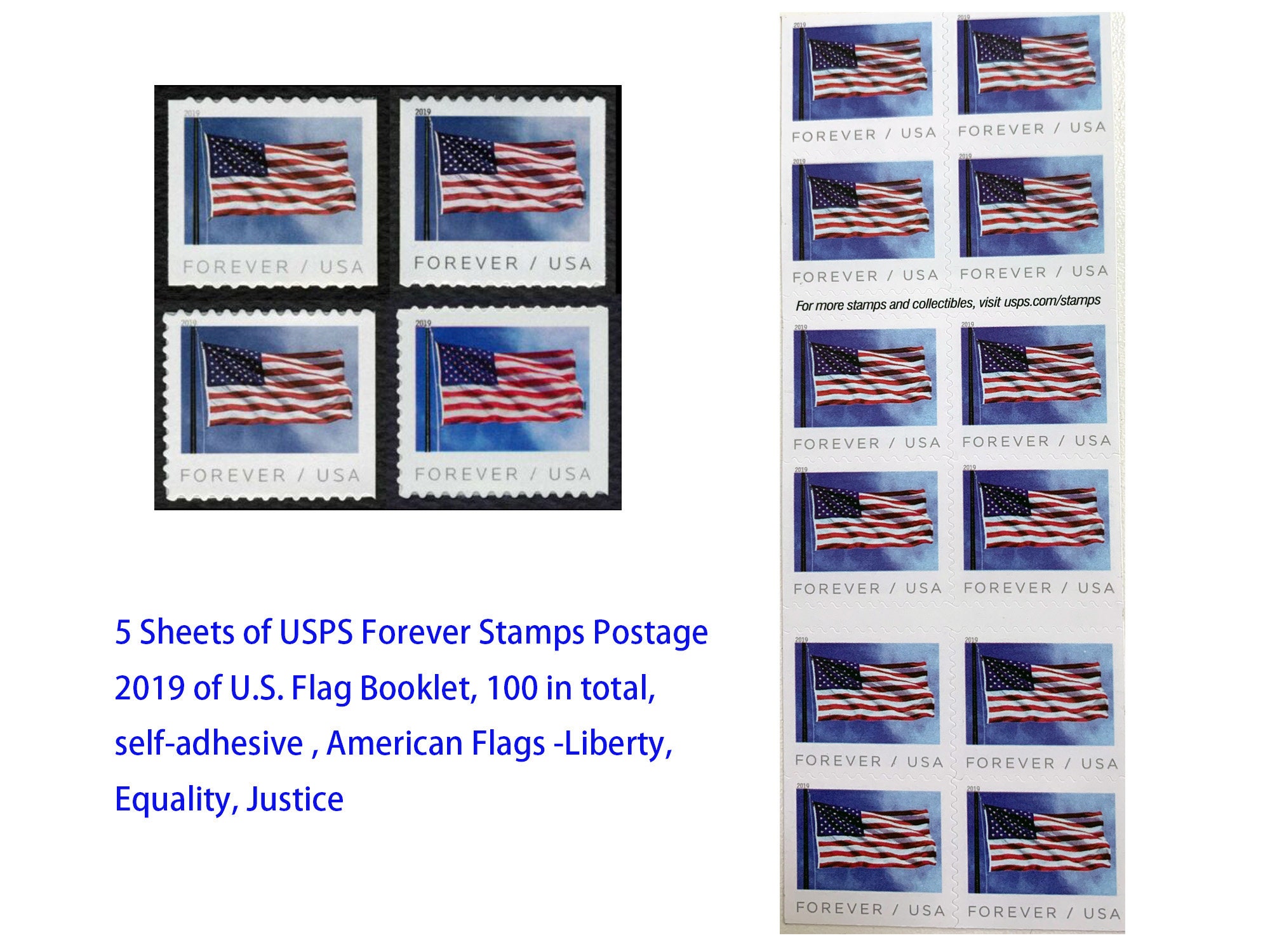 USPS Forever Hearts Forever Stamps - 100 Stamps (5 sheets of 20)