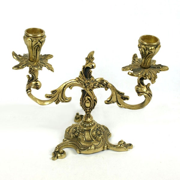 Chandelier ancien en cuivre, bougeoir antique deux branches, porte bougies bronze