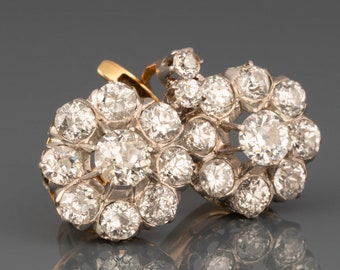Boucles d'Oreilles Anciennes Françaises En Or Et 3 Carats De Diamants