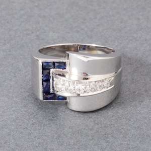 Gold Diamonds and Sapphires French Vintage Ring