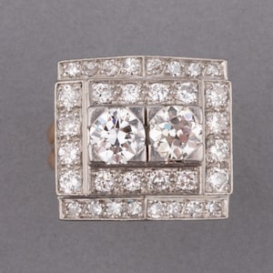 Gold Platinum and 3 Carats Diamonds French retro Ring