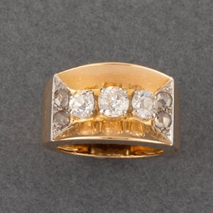 Anel vintage francês em ouro e diamante