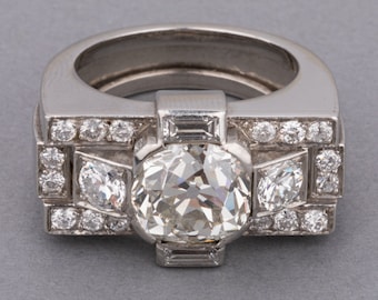 Platinum and 3.25 Carat Diamond French Tank Ring