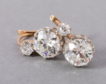 Gold and 3.85 Carats Diamonds French Antique Earrings