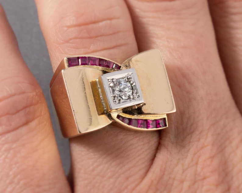 French Gold and Diamonds Tank Ring image 6