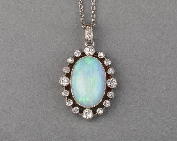 Platinum Diamonds and Opale Belle Époque Pendant N