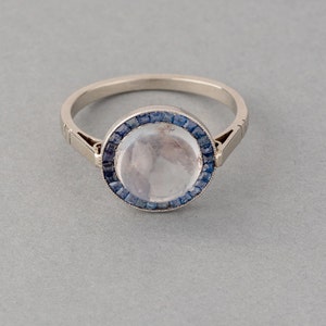 Antique French Art Deco Platinum Sapphire And Moonstone Ring