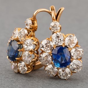 4.20 Carats Diamonds and 2.20 Carats Sapphires French Antique Earrings
