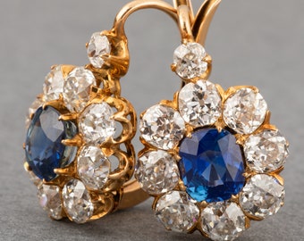 4.20 Carats Diamonds and 2.20 Carats Sapphires French Antique Earrings