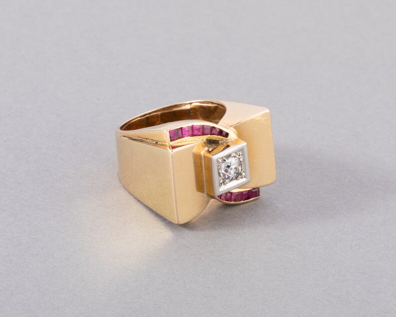 French Gold and Diamonds Tank Ring image 2