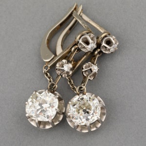 3 Carats Diamonds Antique Belle Epoque Earrings