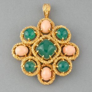 Vintage Pendant In Coral Gold And Chrysoprase By André Col