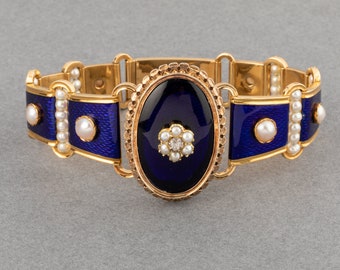 Antique Gold Pearls and Enamel Victorian Bracelet