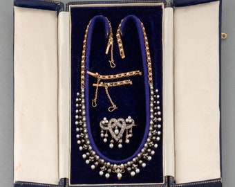 Belle Epoque Necklace And Brooch In Gold Diamonds And Fine Pearls