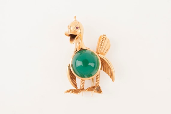 French Gold and Agate French Bird Brooch