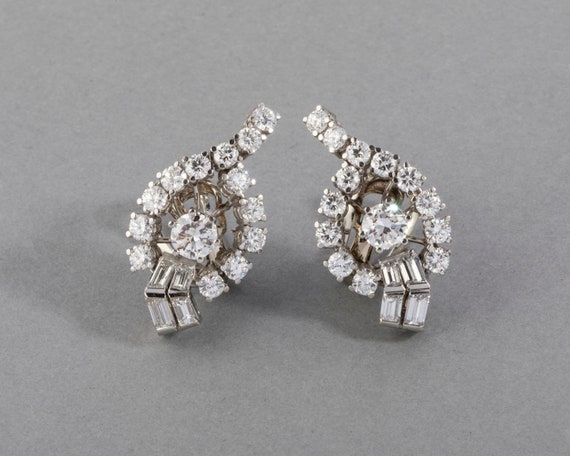 4.40 Carats Diamonds French Vintage Earrings Clip