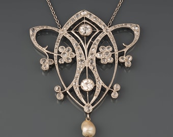 Silver Enamel Art Nouveau Design Pendant Necklace - Etsy 日本