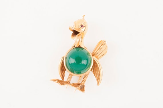 French Gold and Agate French Bird Brooch - image 2