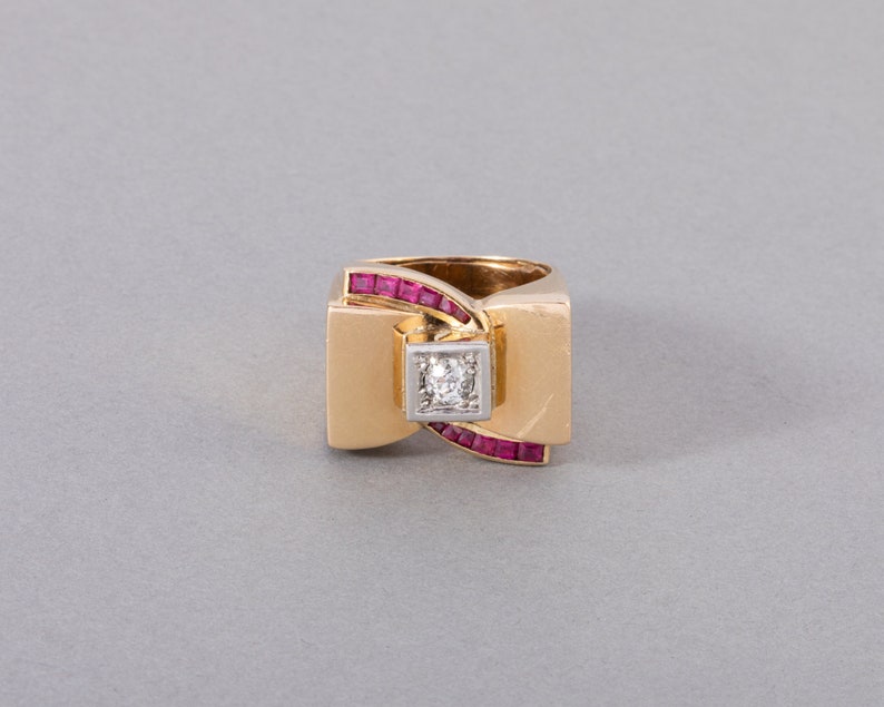 French Gold and Diamonds Tank Ring image 1