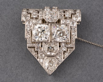 7 Carats Diamonds French Art Deco Clip brooch