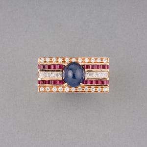 Gold and Precious Stones Vintage Tank Ring