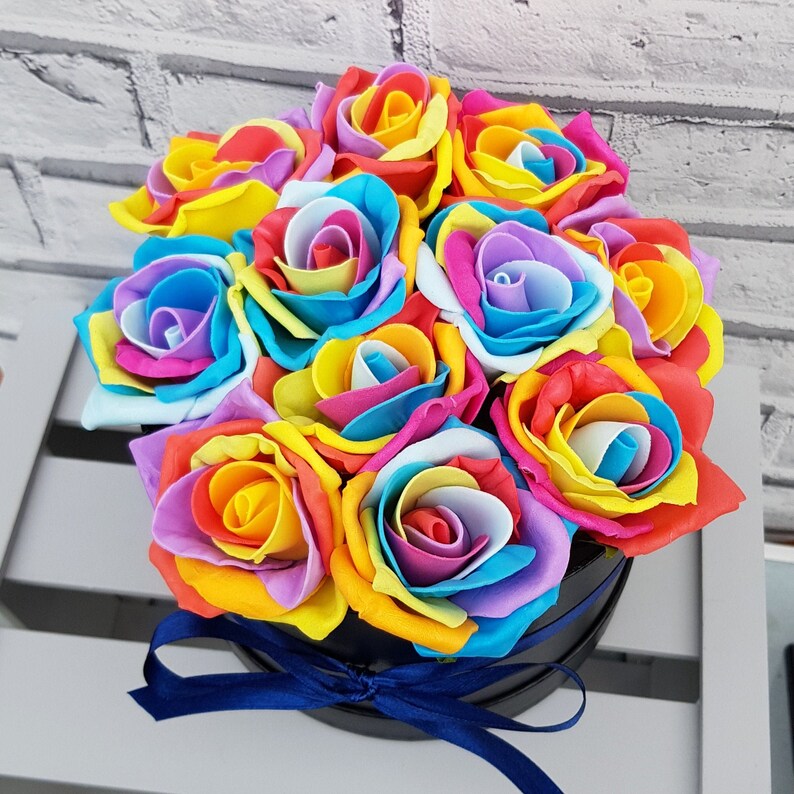 Rose Box Rainbow Rose Box Rainbow Roses in a Box Rose Etsy