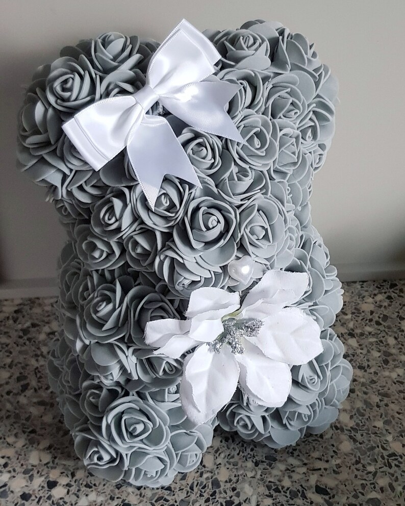 rose teddy bear grey