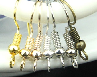Alloy Plated Beaded Ear Hooks, Jewelry Making Clasps (50/200/1000 Pieces)