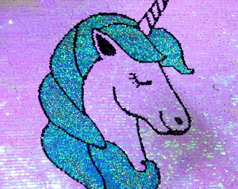 Unicorn Sequin Fabric, Mermaid Shiny Reversible Two-Tone Flip (40cmx40cm)