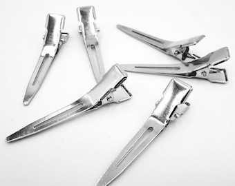 Antique Silver Alligator Hair Clips – 45mm Prong Barrettes, DIY Hair Bow Supplies